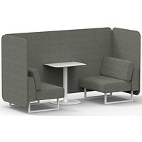 Brixworth 2 Seater Bench Booth With Table, White Legs, White Table, Rivet Fabric, Vitreous Panels And Sofa