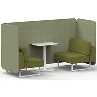 Brixworth 2 Seater Bench Booth With Table, White Legs, White Table, Rivet Fabric, Burnish Panels And Olive Sofa