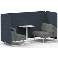 Brixworth 2 Seater Bench Booth With Table, White Legs, White Table, Rivet Fabric, Crucible Panels And Prime Sofa