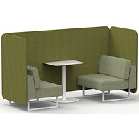 Brixworth 2 Seater Bench Booth With Table, White Legs, White Table, Rivet Fabric, Olive Panels And Burnish Sofa
