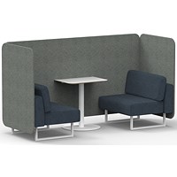 Brixworth 2 Seater Bench Booth With Table, White Legs, White Table, Rivet Fabric, Prime Panels And Crucible Sofa