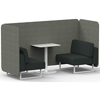 Brixworth 2 Seater Bench Booth With Table, White Legs, White Table, Rivet Fabric, Vitreous Panels And Charcoal Sofa