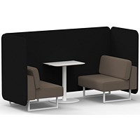 Brixworth 2 Seater Bench Booth With Table, White Legs, White Table, X2 Fabric, Diameter Panels And Theory Sofa