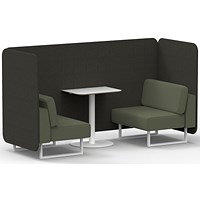 Brixworth 2 Seater Bench Booth With Table, White Legs, White Table, Main Line Flax Fabric, Temple Panels And Monument Sofa