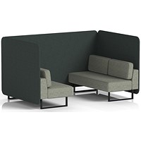 Brixworth 4 Seater Bench Booth, Black Legs, Rivet Fabric, Charcoal Panels And Vitreous Sofa