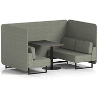 Brixworth 4 Seater Bench Booth With Table, Black Legs, Black Table, Rivet Fabric, Vitreous Panels And Sofa