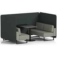 Brixworth 4 Seater Bench Booth With Table, Black Legs, Black Table, Rivet Fabric, Charcoal Panels And Vitreous Sofa