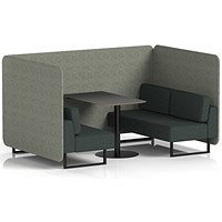 Brixworth 4 Seater Bench Booth With Table, Black Legs, Black Table, Rivet Fabric, Vitreous Panels And Charcoal Sofa
