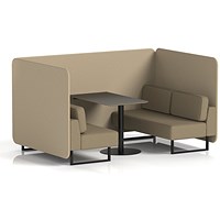 Brixworth 4 Seater Bench Booth With Table, Black Legs, Black Table, Main Line Flax Fabric, Upminster Panels And Bank Sofa