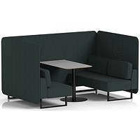Brixworth 4 Seater Bench Booth With Table, Black Legs, Grey Table With Black Leg, Rivet Fabric, Charcoal Panels And Sofa