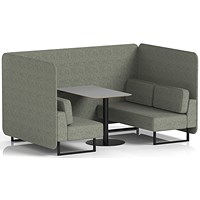Brixworth 4 Seater Bench Booth With Table, Black Legs, Grey Table With Black Leg, Rivet Fabric, Vitreous Panels And Sofa