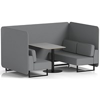 Brixworth 4 Seater Bench Booth With Table, Black Legs, Grey Table With Black Leg, Synergy Fabric, Partner Panels And Sofa