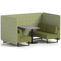 Brixworth 4 Seater Bench Booth With Table, Black Legs, Grey Table With Black Leg, Rivet Fabric, Burnish Panels And Olive Sofa