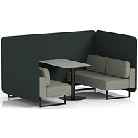 Brixworth 4 Seater Bench Booth With Table, Black Legs, Grey Table With Black Leg, Rivet Fabric, Charcoal Panels And Vitreous Sofa
