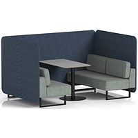 Brixworth 4 Seater Bench Booth With Table, Black Legs, Grey Table With Black Leg, Rivet Fabric, Crucible Panels And Prime Sofa
