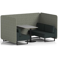 Brixworth 4 Seater Bench Booth With Table, Black Legs, Grey Table With Black Leg, Rivet Fabric, Prime Panels And Crucible Sofa