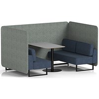 Brixworth 4 Seater Bench Booth With Table, Black Legs, Grey Table With Black Leg, Rivet Fabric, Vitreous Panels And Charcoal Sofa