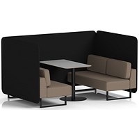 Brixworth 4 Seater Bench Booth With Table, Black Legs, Grey Table With Black Leg, X2 Fabric, Diameter Panels And Theory Sofa