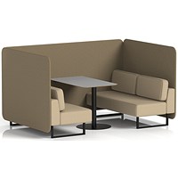 Brixworth 4 Seater Bench Booth With Table, Black Legs, Grey Table With Black Leg, Main Line Flax Fabric, Bank Panels And Upminster Sofa