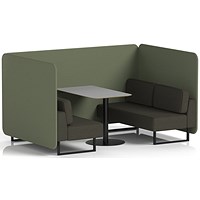 Brixworth 4 Seater Bench Booth With Table, Black Legs, Grey Table With Black Leg, Main Line Flax Fabric, Monument Panels And Temple Sofa