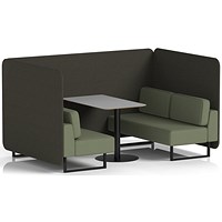 Brixworth 4 Seater Bench Booth With Table, Black Legs, Grey Table With Black Leg, Main Line Flax Fabric, Temple Panels And Monument Sofa
