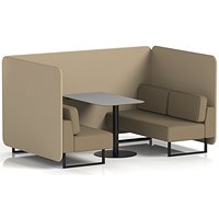 Brixworth 4 Seater Bench Booth With Table, Black Legs, Grey Table With Black Leg, Main Line Flax Fabric, Upminster Panels And Bank Sofa