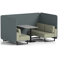 Brixworth 4 Seater Bench Booth With Table, Black Legs, Grey Table With Black Leg, Main Line Flax Fabric, Westminster Panels And Newbury Sofa