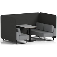 Brixworth 4 Seater Bench Booth With Table, Black Legs, Grey Table With Black Leg, Synergy Fabric, Mix Panels And Partner Sofa