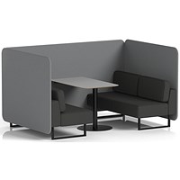Brixworth 4 Seater Bench Booth With Table, Black Legs, Grey Table With Black Leg, Synergy Fabric, Partner Panels And Mix Sofa