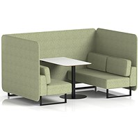 Brixworth 4 Seater Bench Booth With Table, Black Legs, White Table With Black Leg, Rivet Fabric, Burnish Panels And Sofa