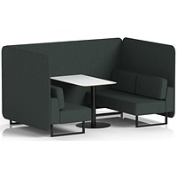 Brixworth 4 Seater Bench Booth With Table, Black Legs, White Table With Black Leg, Rivet Fabric, Charcoal Panels And Sofa