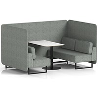 Brixworth 4 Seater Bench Booth With Table, Black Legs, White Table With Black Leg, Rivet Fabric, Prime Panels And Sofa