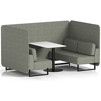 Brixworth 4 Seater Bench Booth With Table, Black Legs, White Table With Black Leg, Rivet Fabric, Vitreous Panels And Sofa