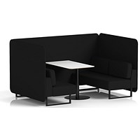 Brixworth 4 Seater Bench Booth With Table, Black Legs, White Table With Black Leg, X2 Fabric, Diameter Panels And Sofa