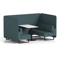 Brixworth 4 Seater Bench Booth With Table, Black Legs, White Table With Black Leg, X2 Fabric, Polygon Panels And Sofa