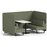 Brixworth 4 Seater Bench Booth With Table, Black Legs, White Table With Black Leg, Main Line Flax Fabric, Monument Panels And Sofa