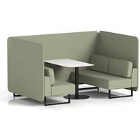 Brixworth 4 Seater Bench Booth With Table, Black Legs, White Table With Black Leg, Main Line Flax Fabric, Newbury Panels And Sofa