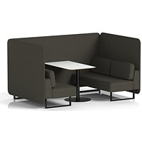 Brixworth 4 Seater Bench Booth With Table, Black Legs, White Table With Black Leg, Main Line Flax Fabric, Temple Panels And Sofa