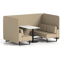 Brixworth 4 Seater Bench Booth With Table, Black Legs, White Table With Black Leg, Main Line Flax Fabric, Upminster Panels And Sofa