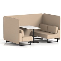 Brixworth 4 Seater Bench Booth With Table, Black Legs, White Table With Black Leg, Synergy Fabric, Affix Panels And Sofa