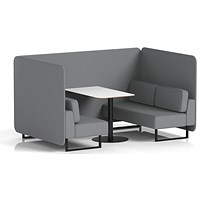 Brixworth 4 Seater Bench Booth With Table, Black Legs, White Table With Black Leg, Synergy Fabric, Partner Panels And Sofa
