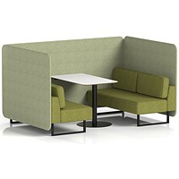 Brixworth 4 Seater Bench Booth With Table, Black Legs, White Table With Black Leg, Rivet Fabric, Burnish Panels And Olive Sofa