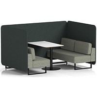 Brixworth 4 Seater Bench Booth With Table, Black Legs, White Table With Black Leg, Rivet Fabric, Charcoal Panels And Vitreous Sofa