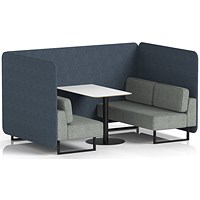 Brixworth 4 Seater Bench Booth With Table, Black Legs, White Table With Black Leg, Rivet Fabric, Crucible Panels And Prime Sofa