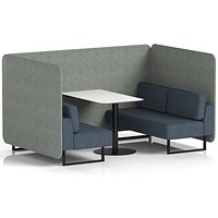 Brixworth 4 Seater Bench Booth With Table, Black Legs, White Table With Black Leg, Rivet Fabric, Prime Panels And Crucible Sofa
