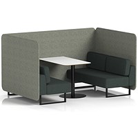 Brixworth 4 Seater Bench Booth With Table, Black Legs, White Table With Black Leg, Rivet Fabric, Vitreous Panels And Charcoal Sofa