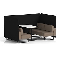 Brixworth 4 Seater Bench Booth With Table, Black Legs, White Table With Black Leg, X2 Fabric, Diameter Panels And Theory Sofa