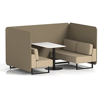 Brixworth 4 Seater Bench Booth With Table, Black Legs, White Table With Black Leg, Main Line Flax Fabric, Bank Panels And Upminster Sofa