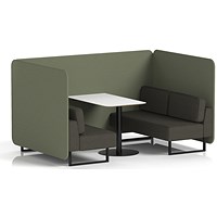 Brixworth 4 Seater Bench Booth With Table, Black Legs, White Table With Black Leg, Main Line Flax Fabric, Monument Panels And Temple Sofa