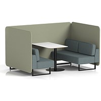 Brixworth 4 Seater Bench Booth With Table, Black Legs, White Table With Black Leg, Main Line Flax Fabric, Newbury Panels And Westminster Sofa